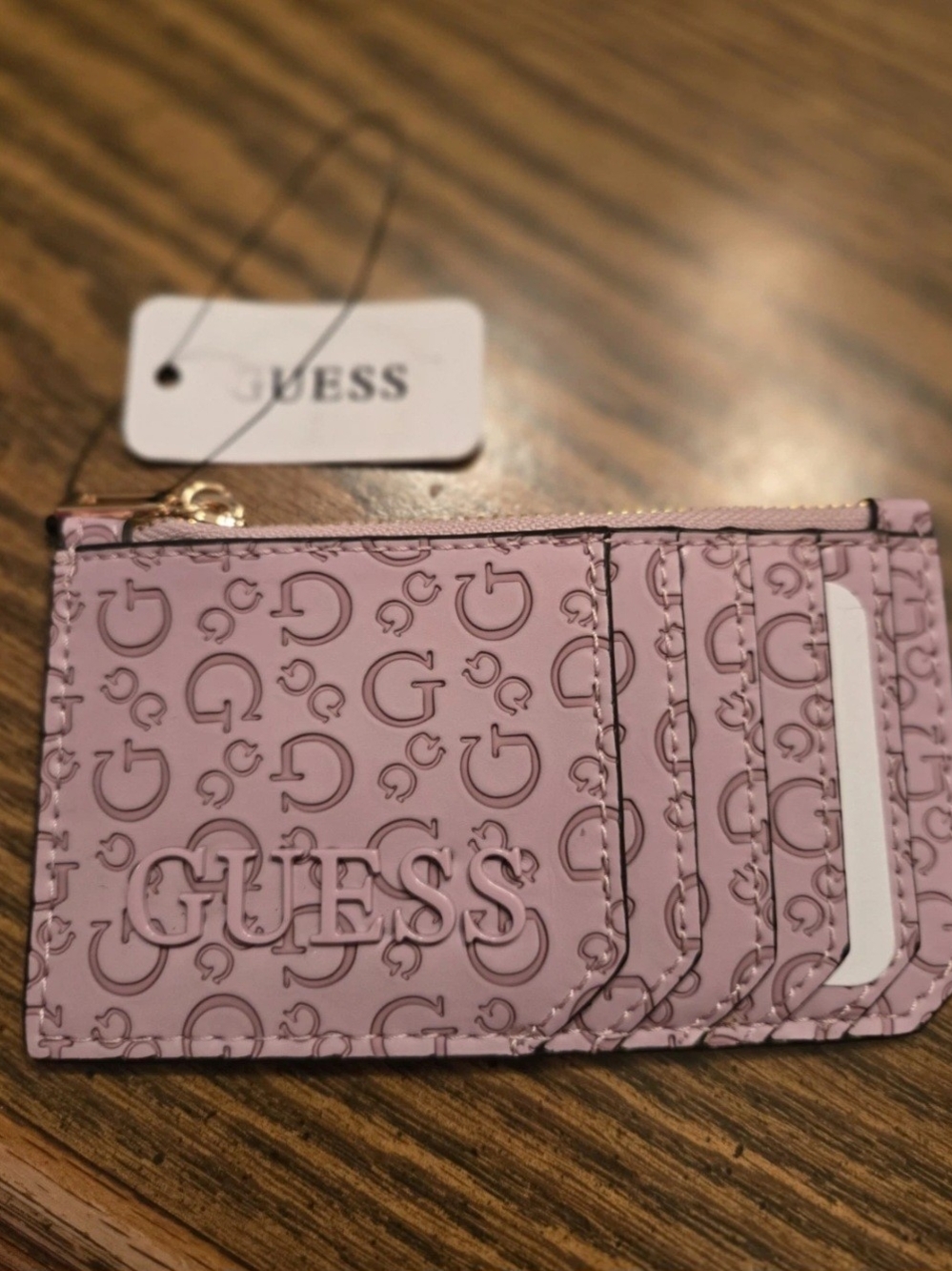 Guess Lilac Logo-Embossed Card Holder with Zip